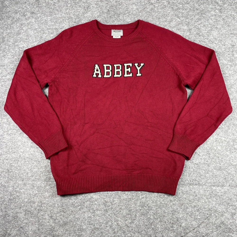 Hillflint Sweater Mens XL Red Belmont Abbey Intarsia Knit Crewneck Pullover